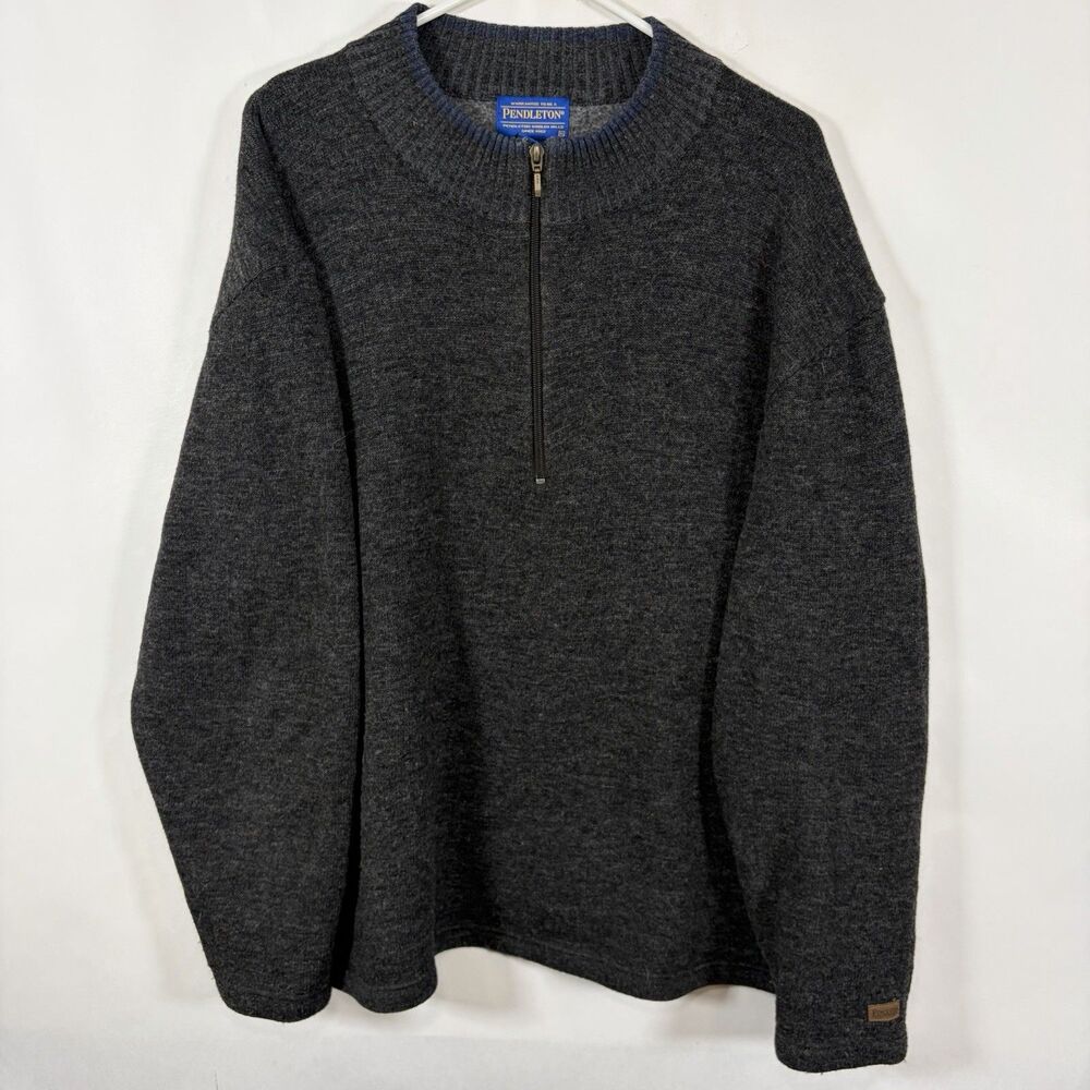 Pendleton 1/4 Zip Pullover Sweater Mens XL Dark Gray Lambs Wool Acrylic Blend